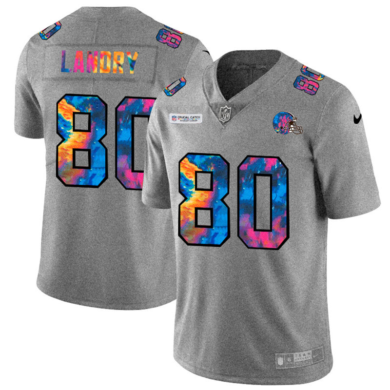 NFL Cleveland Browns 80 Jarvis Landry Men Nike MultiColor 2020  Crucial Catch  Jersey Grey